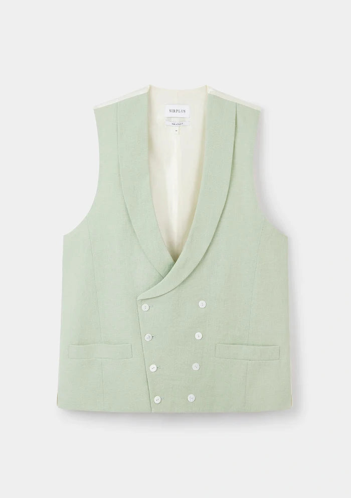 Pistachio Shawl Lapel Double-Breasted Waistcoat, Double Breasted Waistcoat - SIRPLUS