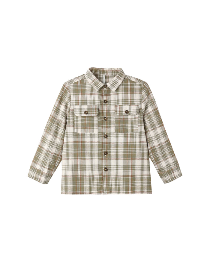Pocketed Corduroy Shirt || Olive Dobby Plaid