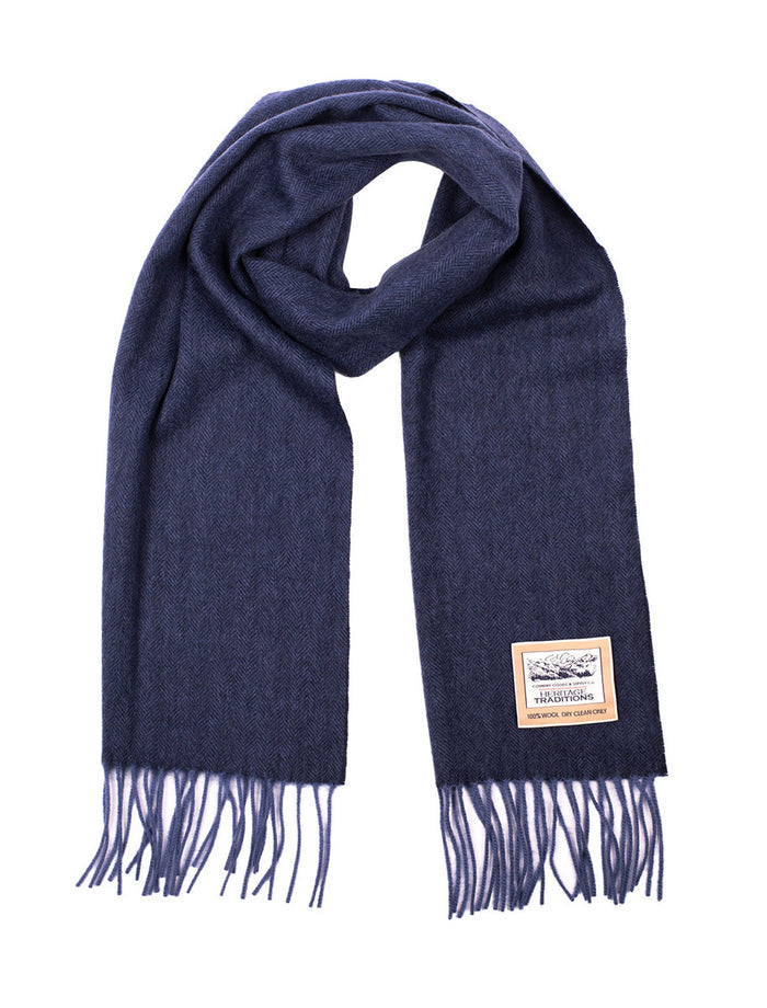 Pure Wool Herringbone Scarf - Heritage Navy #color_heritage-navy