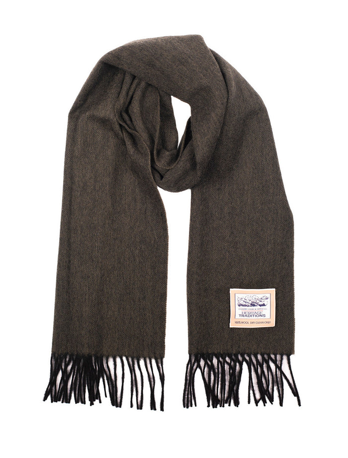 Pure Wool Herringbone Scarf - Heritage Green #color_heritage-green