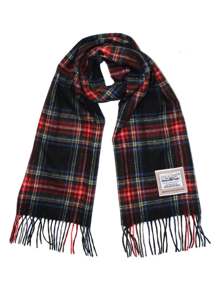 Pure Wool Tartan Check Scarf - #color_black