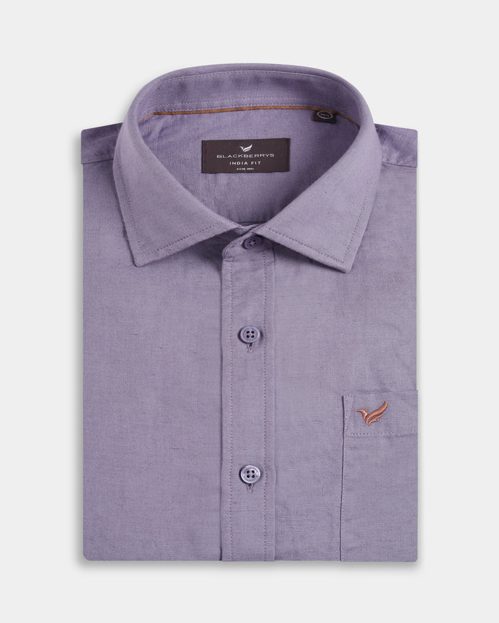 Purple Linen Solid Shirt - Cleo