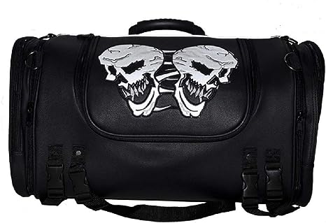PVC Large SissyBar Trunk Bag With Skull: Image shows reflective skulls illuminated by light