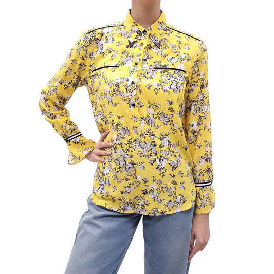 RAG & BONE BRIGHT YELLOW FLORAL BLOUSE - SIZE XS