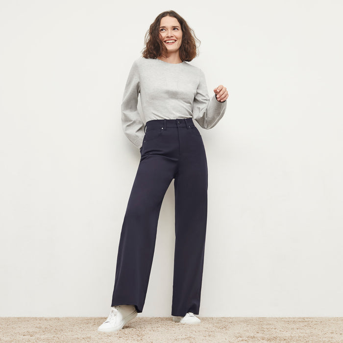 Front image of a woman standing wearing the Rashida Top in Gray Melange | Lead