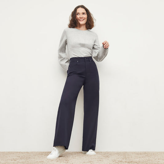 Front image of a woman standing wearing the Rashida Top in Gray Melange | Lead