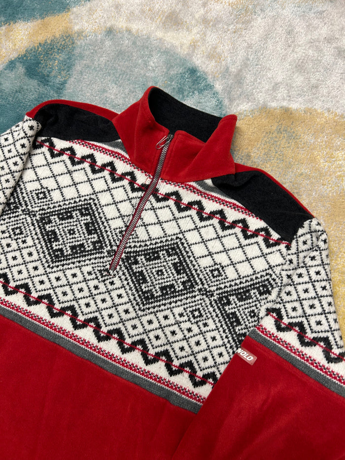 Red Heavy Patterned Fleece Half-Zip