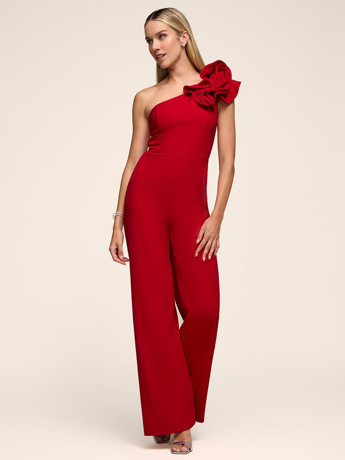 Ruffle One-Shoulder Wide-Leg Jumpsuit by Le Chateau.