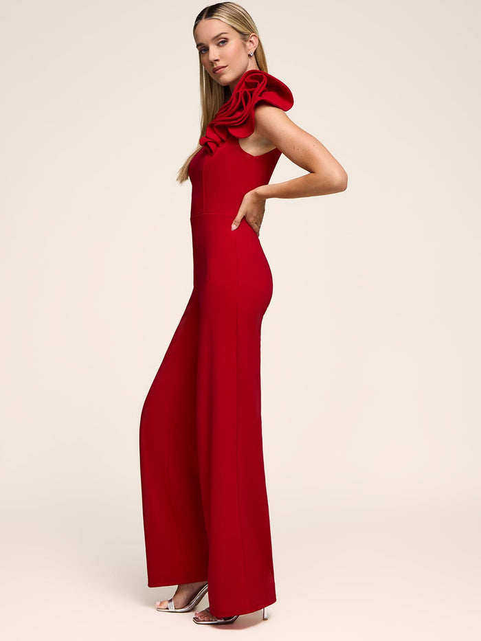 Ruffle One-Shoulder Wide-Leg Jumpsuit by Le Chateau.
