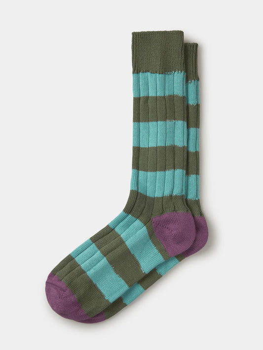 Aubin Khaki Stripe Rugby Striped Sock | Socks