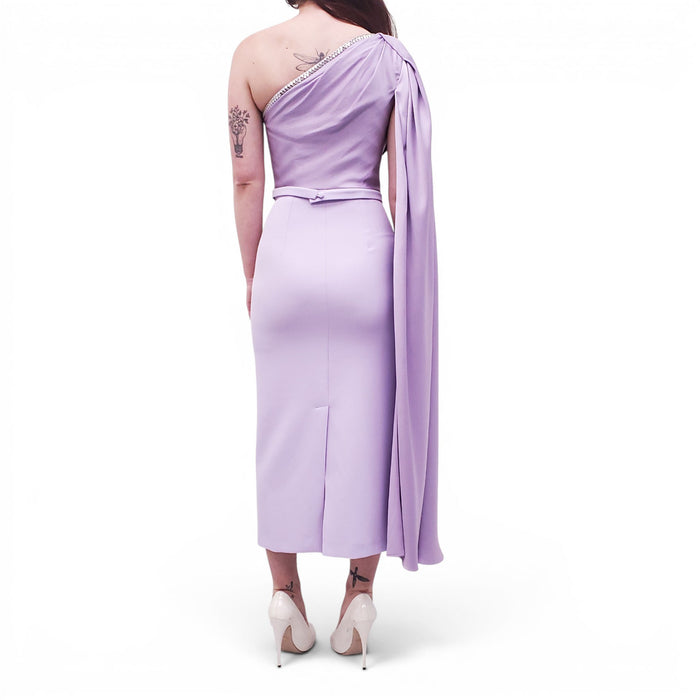 SAFIYAA PURPLE ONE-SHOULDER DRESS WITH SEQUIN DETAIL - SIZE 4
