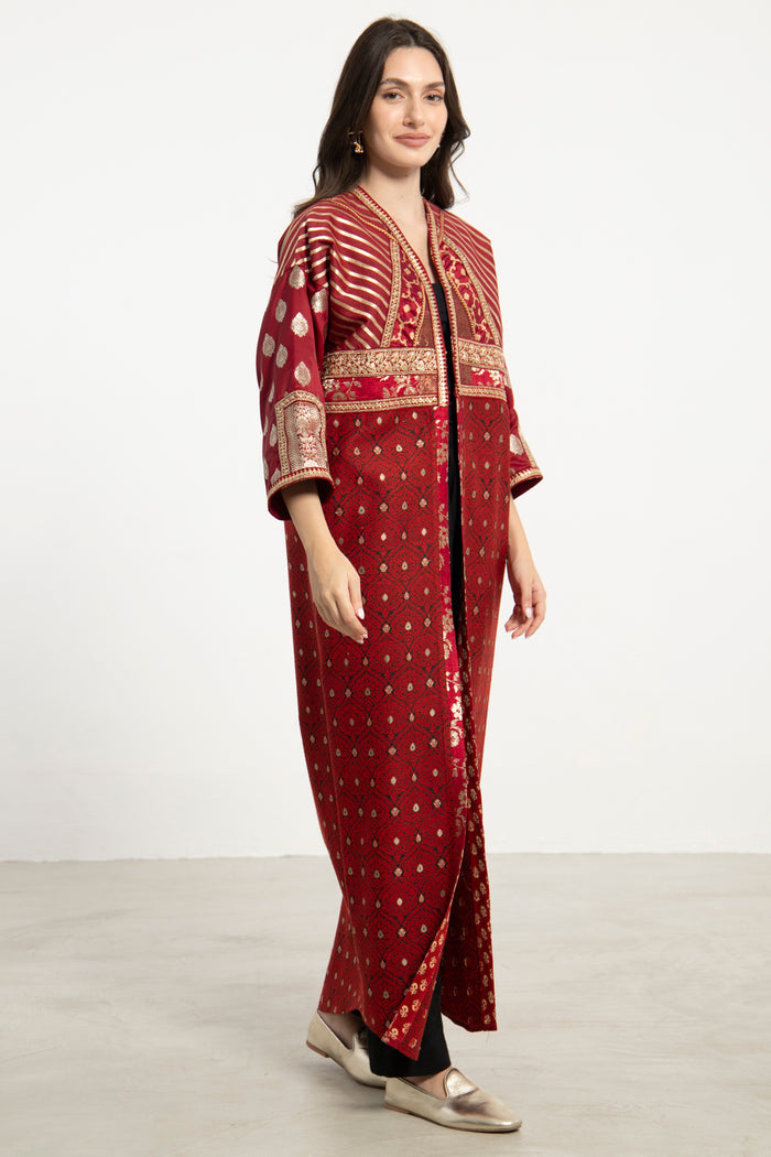 Sahriye Silk Red & Gold Coat