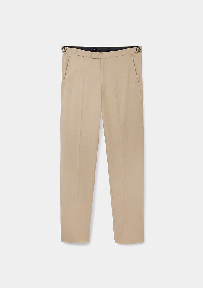 Sand Herringbone  Cotton Linen Formal Trousers, Formal Trousers - SIRPLUS