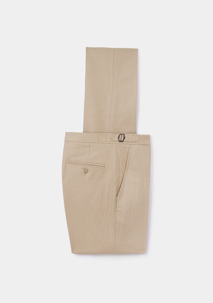 Sand Herringbone  Cotton Linen Formal Trousers, Formal Trousers - SIRPLUS