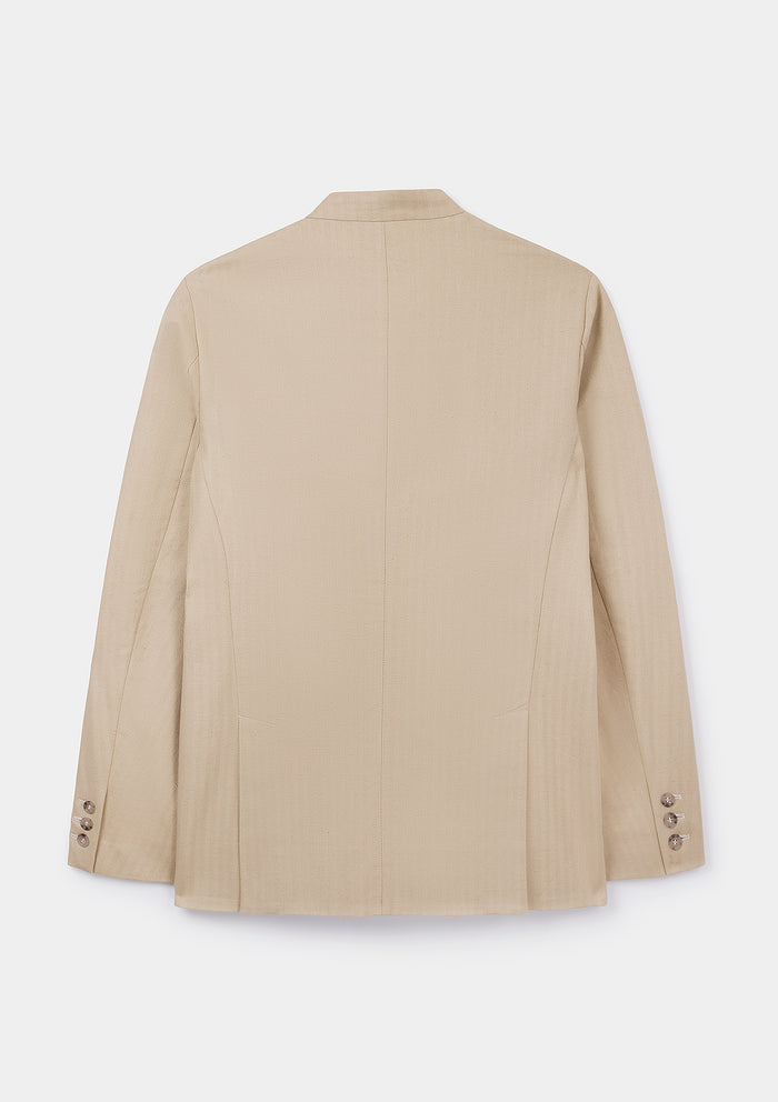 Sand Herringbone Cotton Linen Nehru Suit, Suits - SIRPLUS