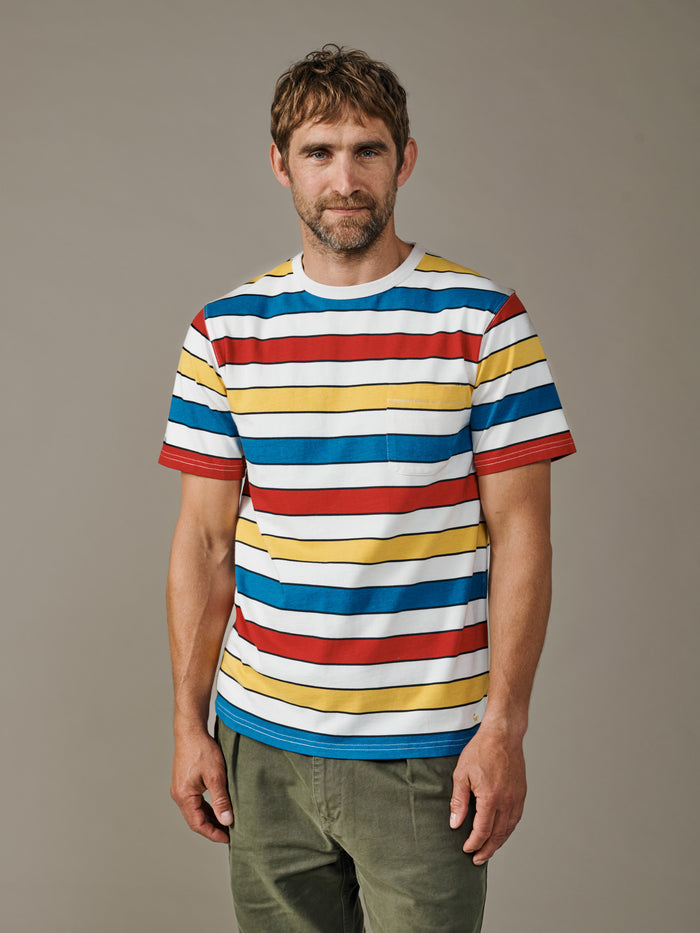 Aubin Yellow/Red/Blue Stripe Santon Relaxed T-Shirt | Relaxed Tee