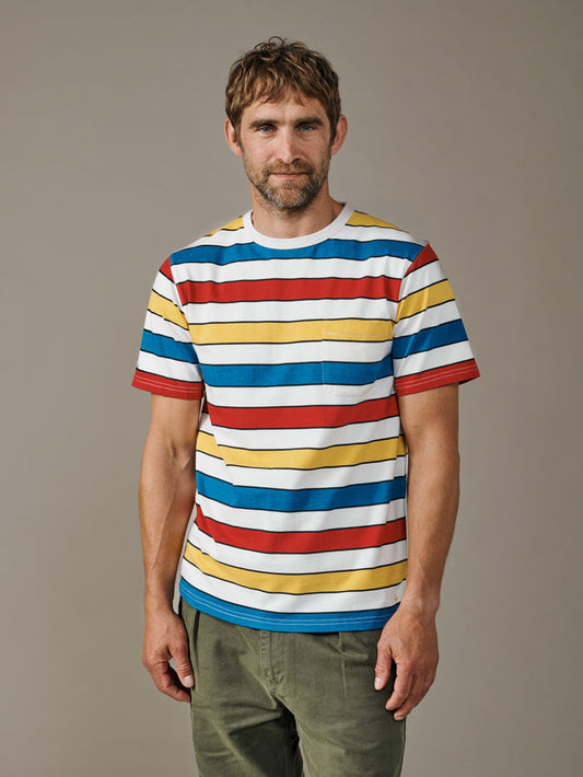 Aubin Yellow/Red/Blue Stripe Santon Relaxed T-Shirt | Relaxed Tee