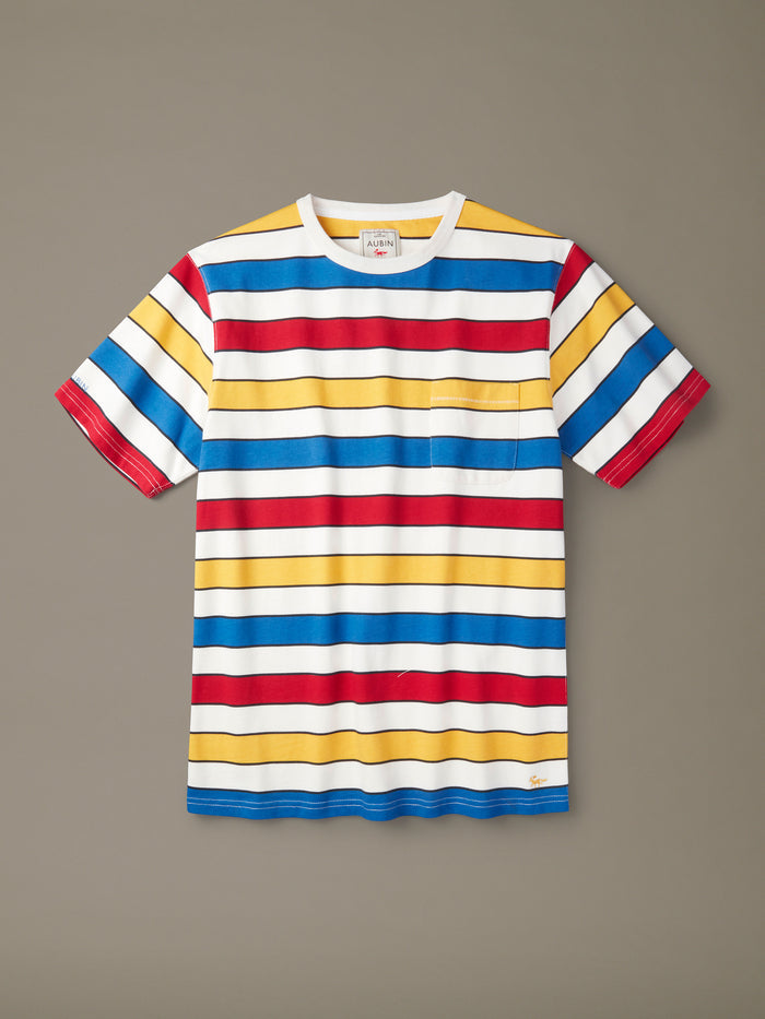 Aubin Yellow/Red/Blue Stripe Santon Relaxed T-Shirt | Relaxed Tee