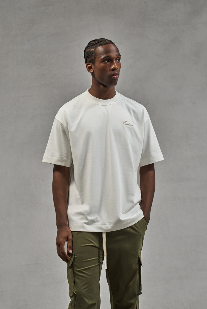 SCRIPT EMBROIDERED T-SHIRT - OFF WHITE