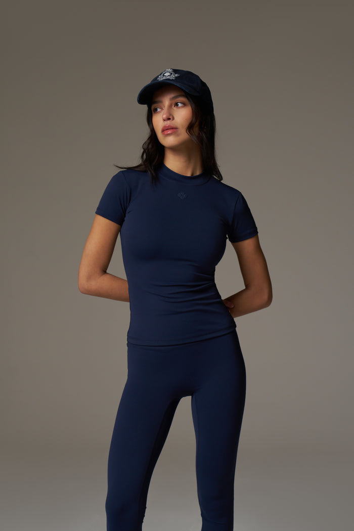 SCULPTING STRETCH EMBLEM BABY TEE - DARK NAVY