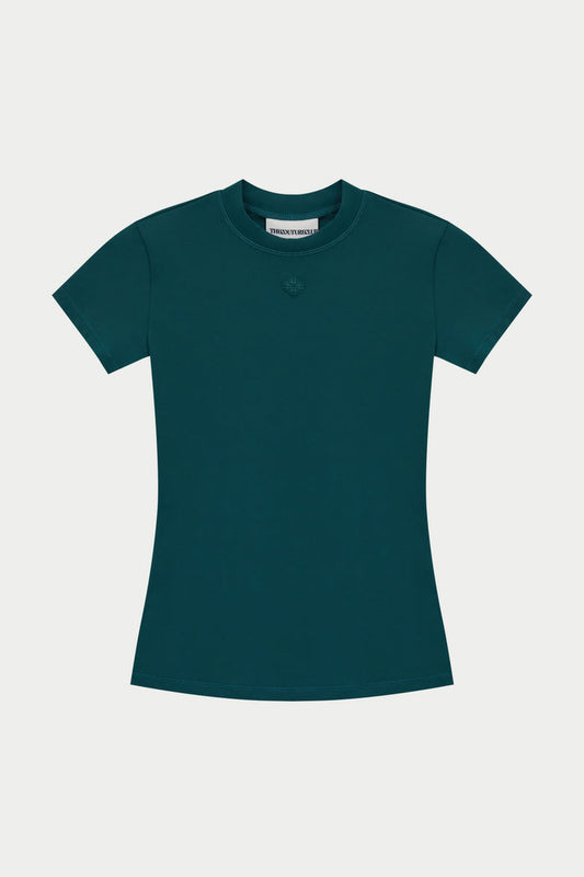 SCULPTING STRETCH EMBLEM BABY TEE - FOREST GREEN
