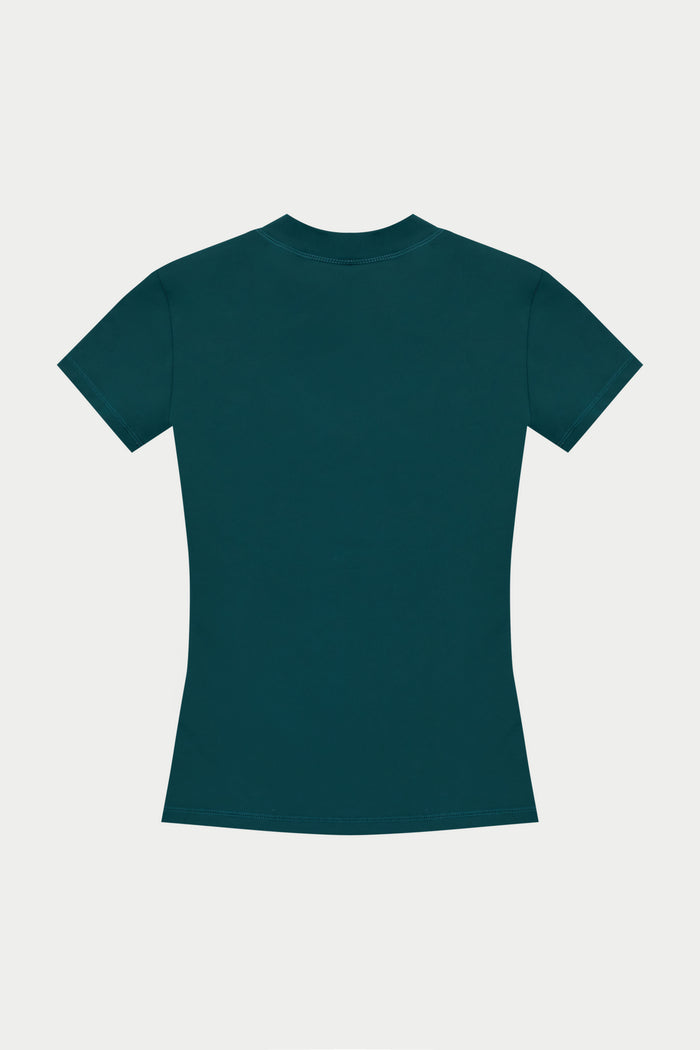SCULPTING STRETCH EMBLEM BABY TEE - FOREST GREEN