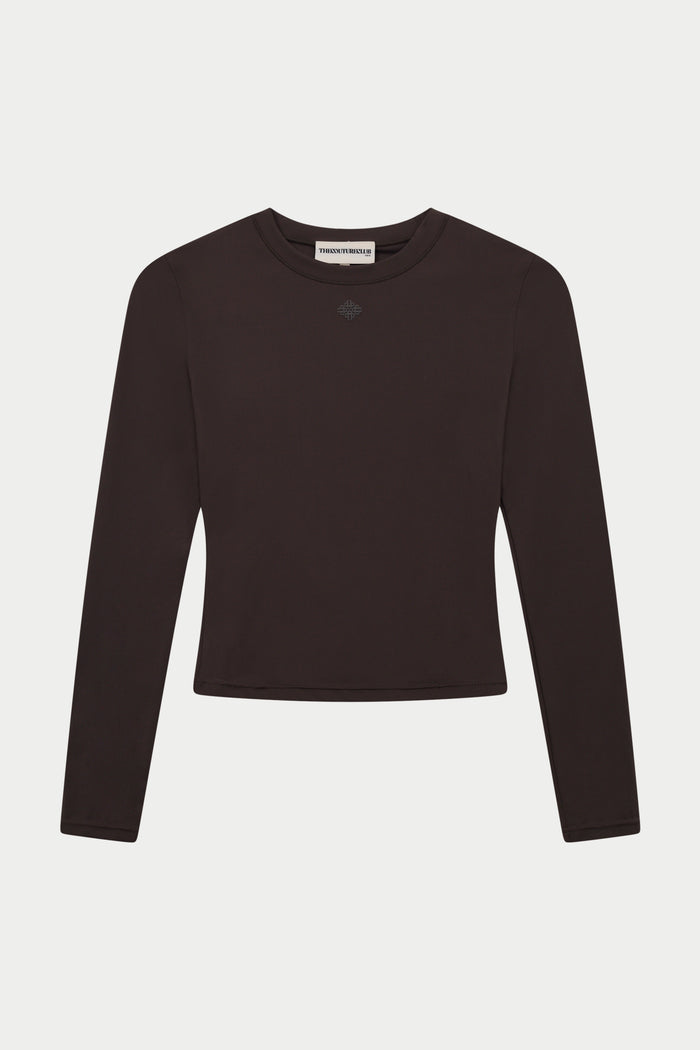 SCULPTING STRETCH LONG SLEEVE TOP - CHOCOLATE