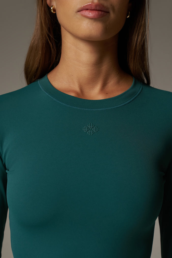 SCULPTING STRETCH LONG SLEEVE TOP - FOREST GREEN