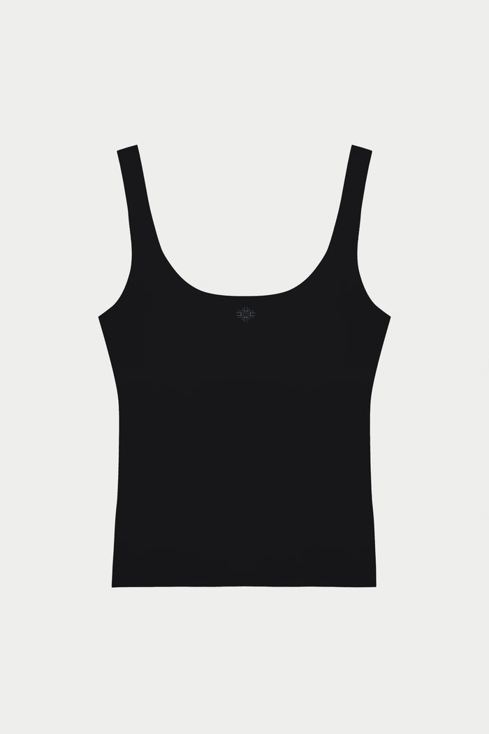 SCULPTING STRETCH SCOOP NECK SPORTS TOP - BLACK
