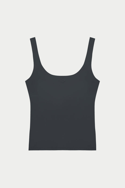 SCULPTING STRETCH SCOOP NECK SPORTS TOP - MIDNIGHT GREY