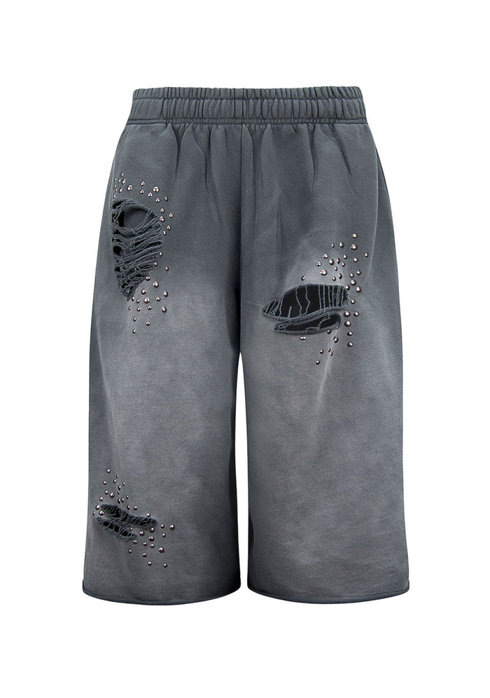 SHADOW STUDDED OVERSIZED SWEATSHORTS WASHED GREY