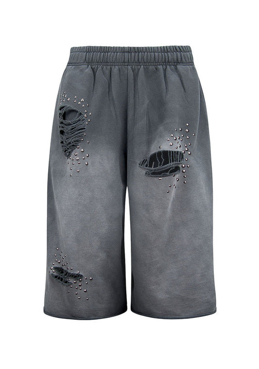 SHADOW STUDDED OVERSIZED SWEATSHORTS WASHED GREY
