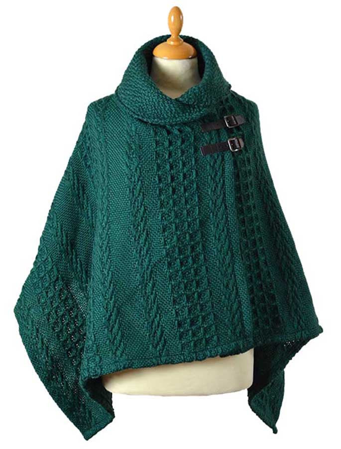 Shawl Collar Poncho - Green #color_forest-green