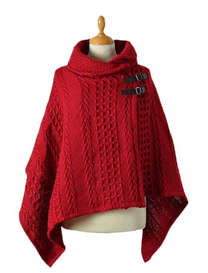 Shawl Collar Poncho - Red #color_red