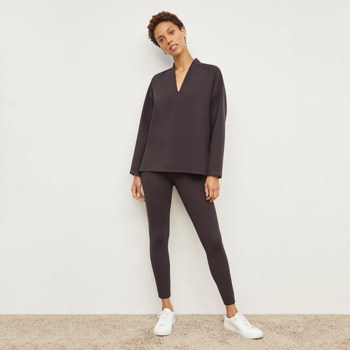 Front image of a woman standing wearing the Shawn Sweatshirt—Light Scuba in Haze | Lead