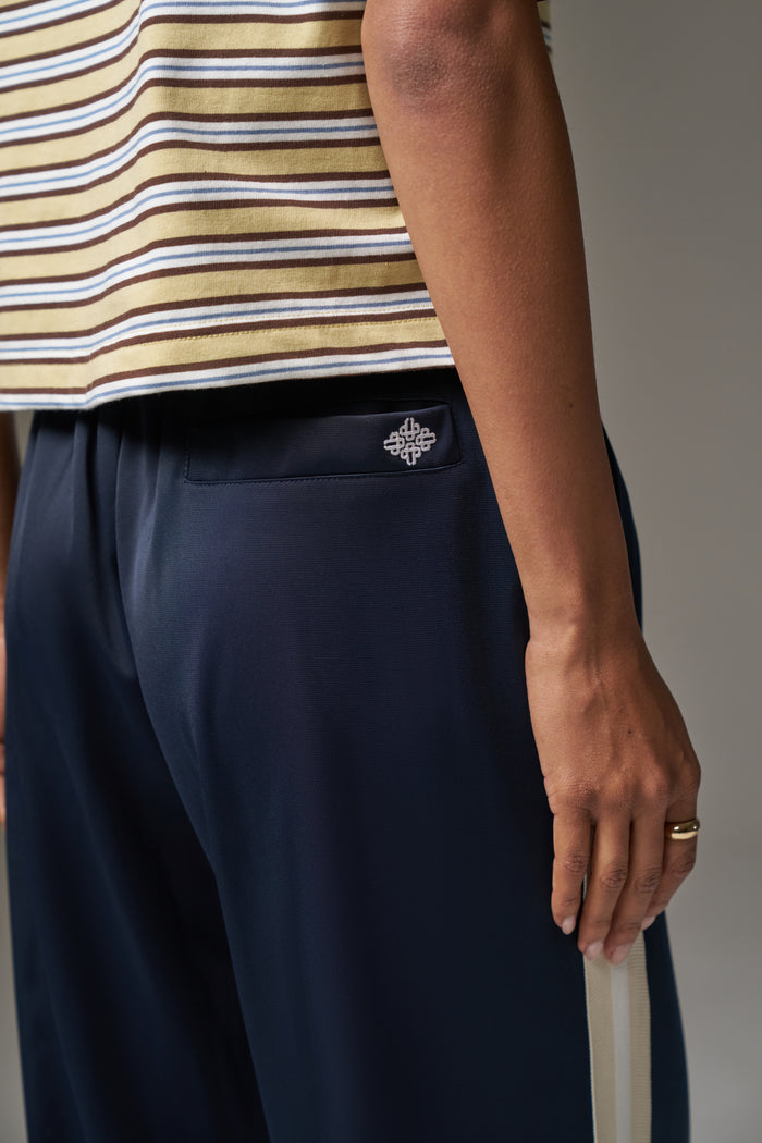 SIDE STRIPE WIDE LEG JOGGERS - NAVY