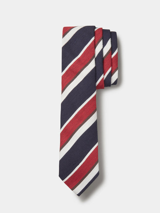 Aubin Navy/Red Club Stripe Silk Slub Tie | Ties