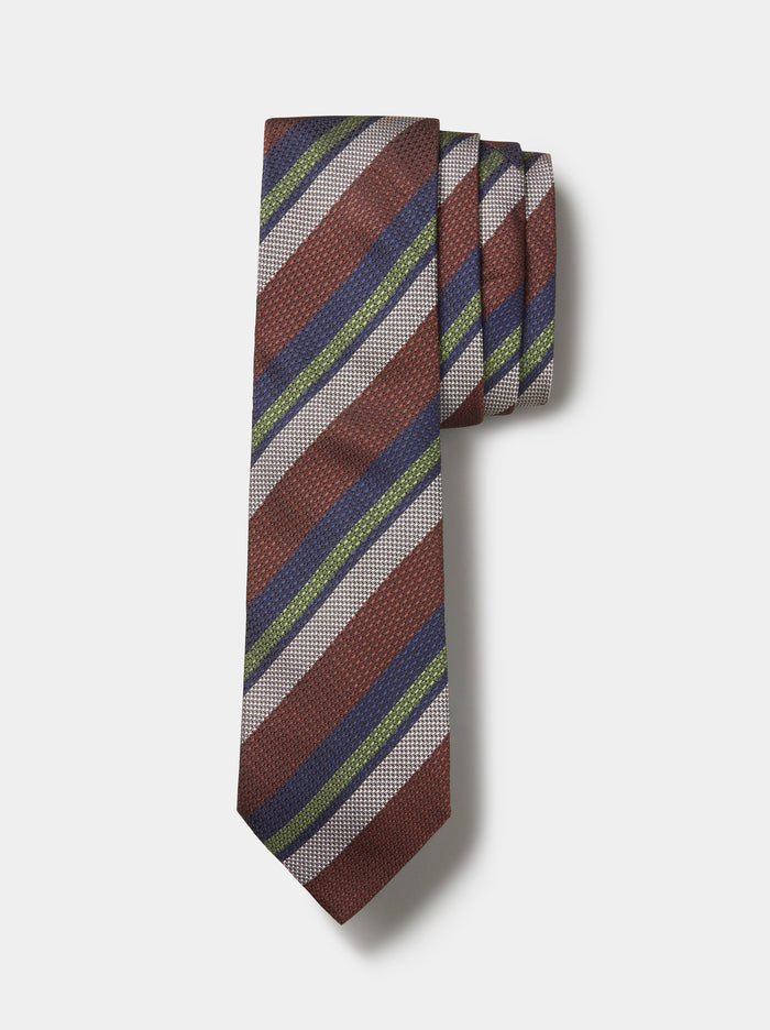 Aubin Chocolate /Green Club Stripe Silk Tie | Ties