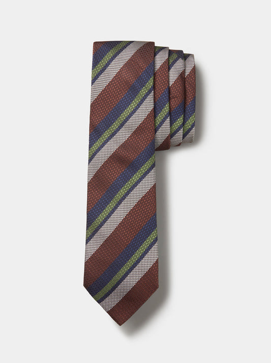 Aubin Chocolate /Green Club Stripe Silk Tie | Ties