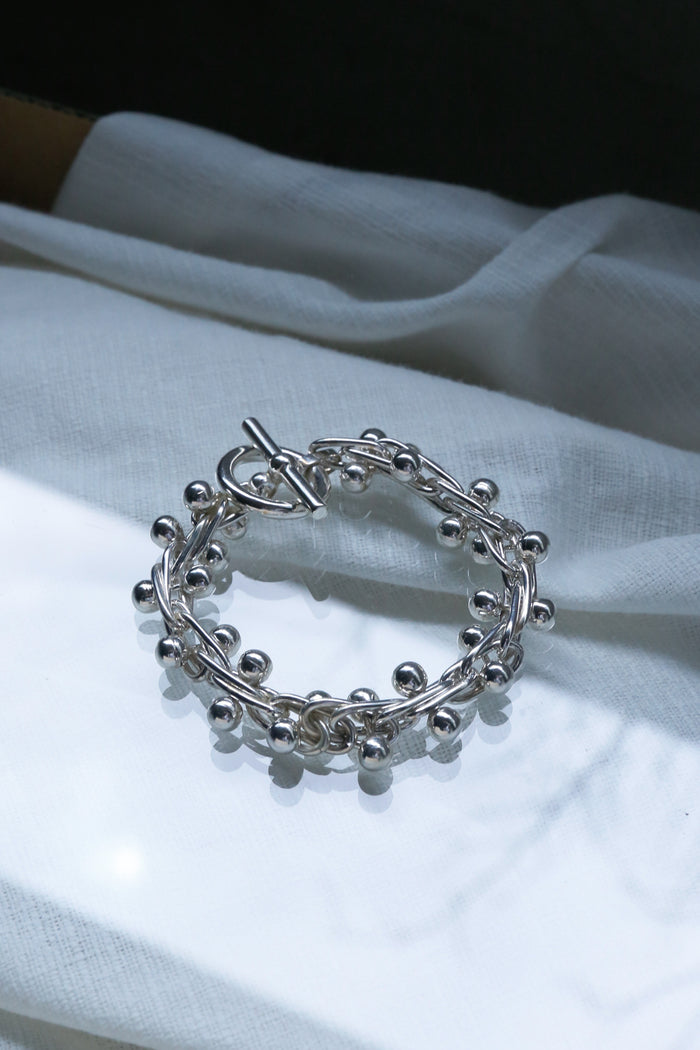 Silver Beaded Bracelet / Medium