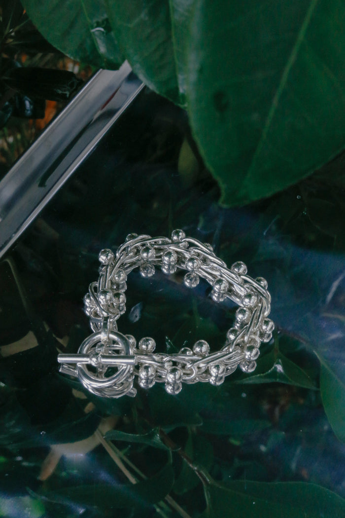 Silver Beaded Bracelet / Medium