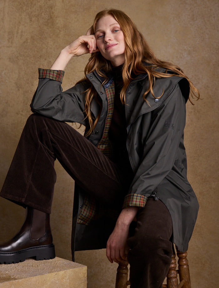 Skellig Ladies Waterproof 3/4 Coat - Olive #color_olive