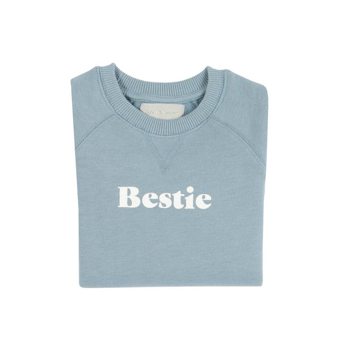 Sky Blue 'BESTIE' Sweatshirt - Wee Bee Baby Boutique