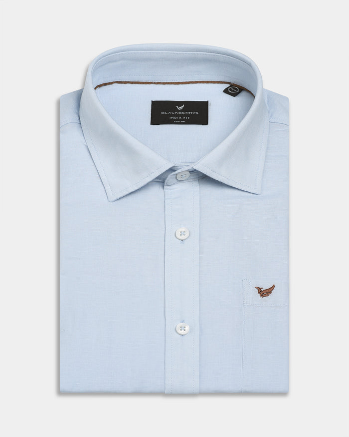 Sky Blue Linen Solid Shirt - Cleo