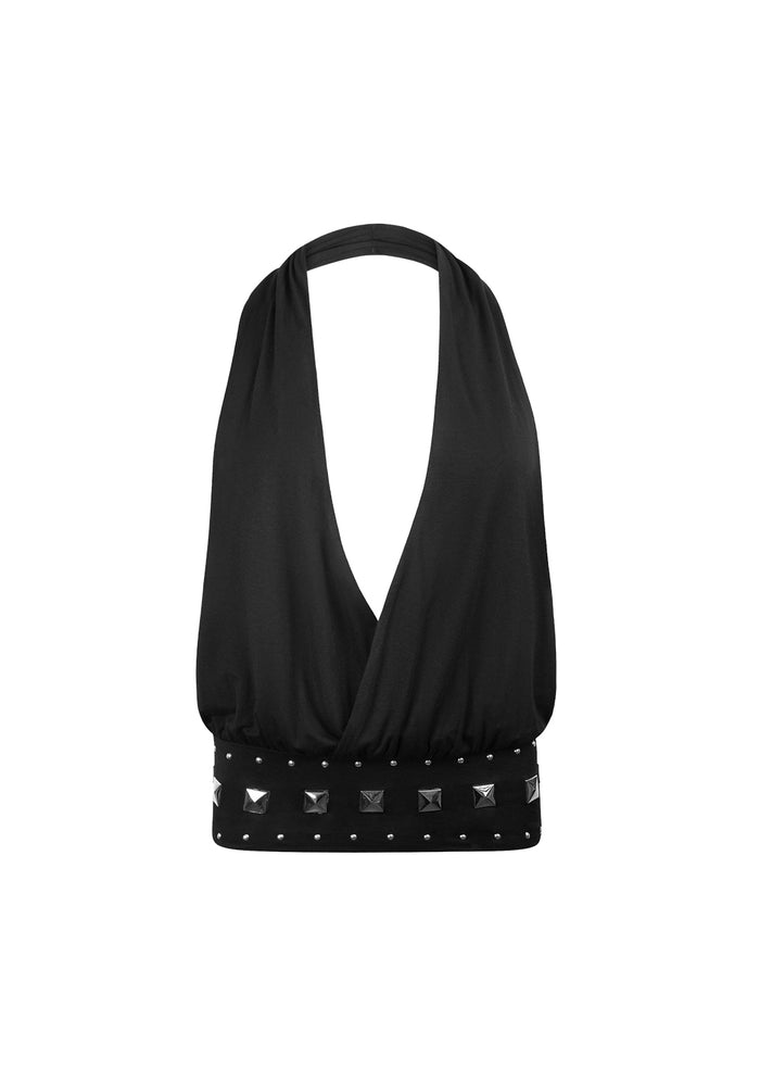 SLEAZE STUDDED DRAPED TOP BLACK