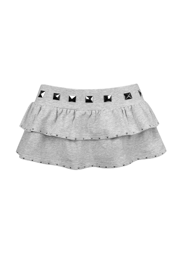 SLEAZE STUDDED RUFFLE MICRO SKIRT GREY MARL