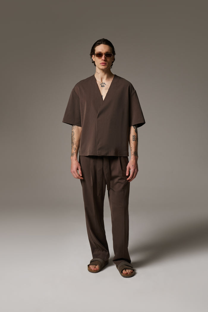 SMART TIE BELTED TROUSERS - BROWN