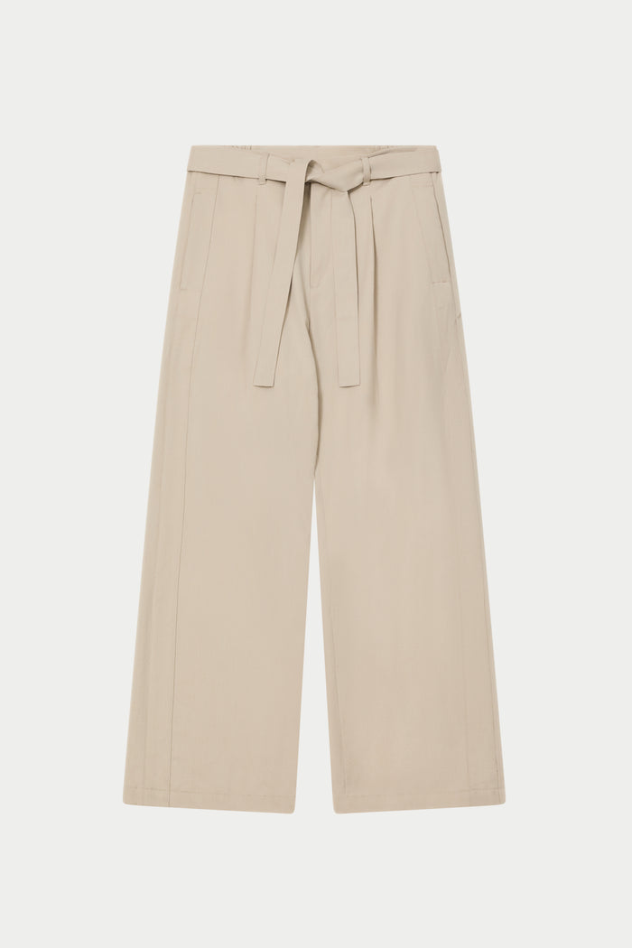 SMART TIE BELTED TROUSERS - STONE