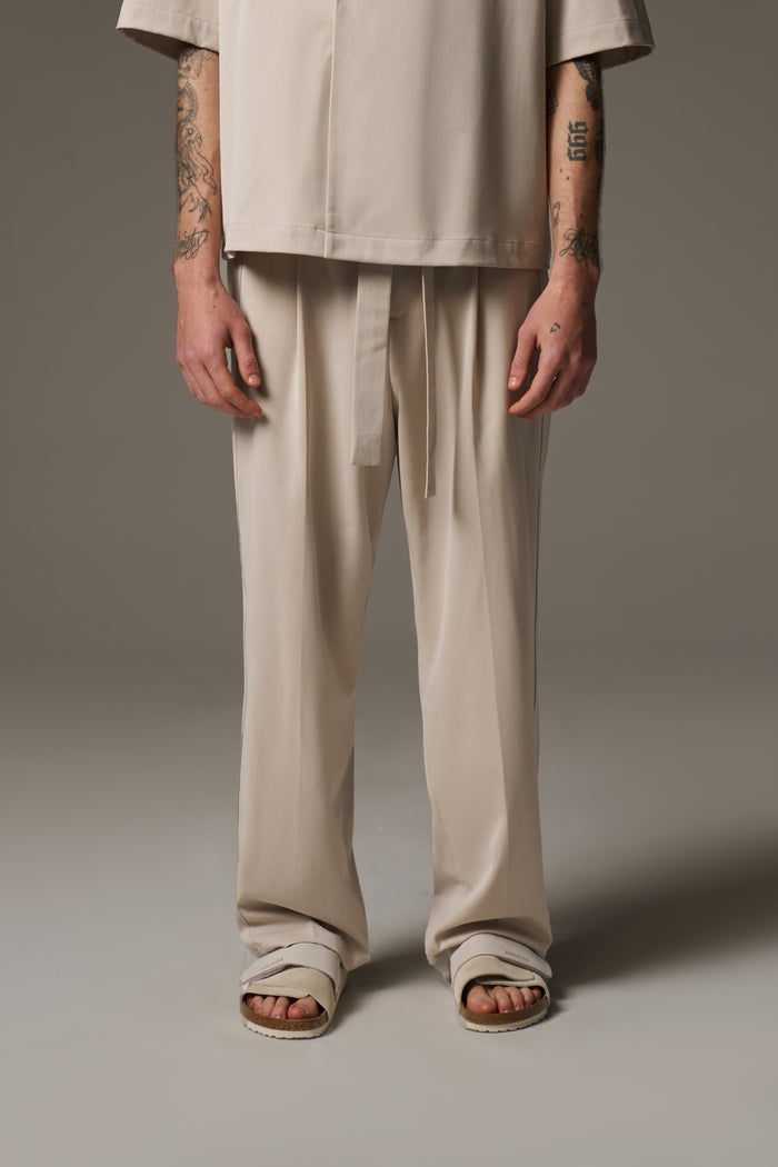 SMART TIE BELTED TROUSERS - STONE