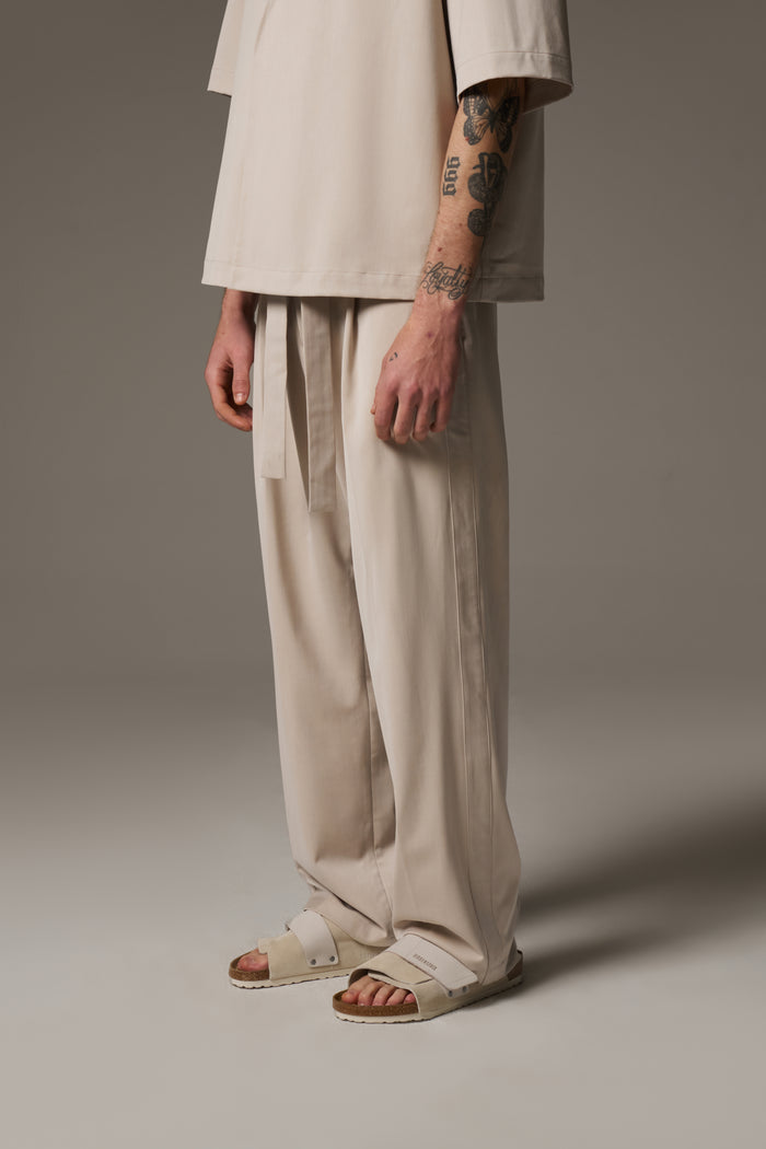 SMART TIE BELTED TROUSERS - STONE